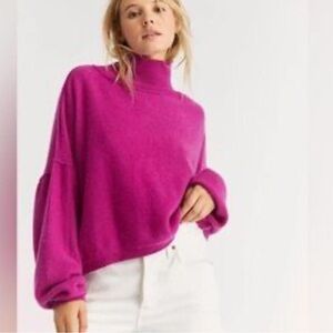 Free People Vibrant Pink Turtleneck Sweater